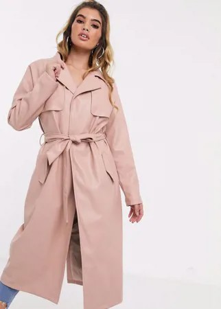 Бежевый тренч из полиуретана Missguided-Розовый