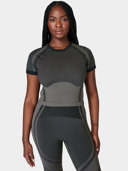 Бесшовная рубашка с короткими рукавами Silhouette Sculpt Sweaty Betty, черный