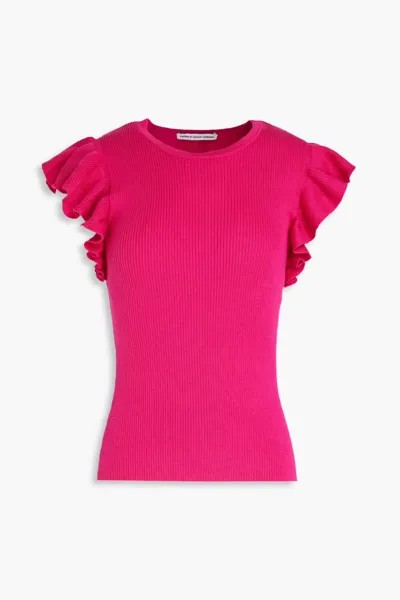 Хлопковый топ в рубчик с оборками Cotton By Autumn Cashmere, фуксия