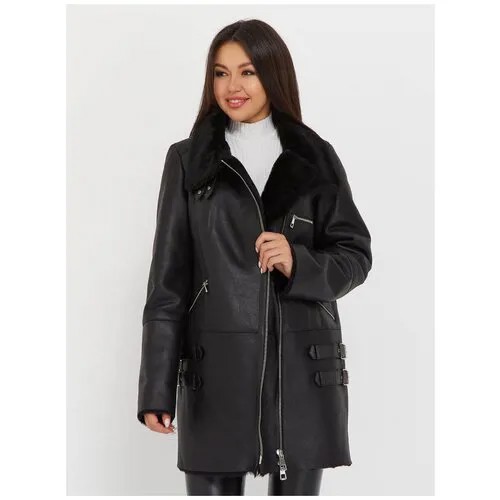Este'e exclusive Fur&Leather Женская зимняя удлиненная дубленка из овчины с натуральным мехом, стильная, теплая длинная меховая куртка, верхняя одежда для девушек и женщин, зима, 54 размер, Турция