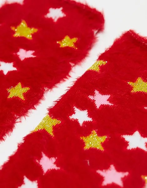 Набор из 2 пушистых розовых и красных носков со звездами и единорогами Threadbare