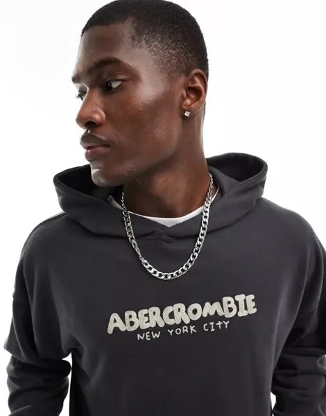 Летняя толстовка Abercrombie & Fitch черного цвета с вышитым логотипом тамбурной строчки