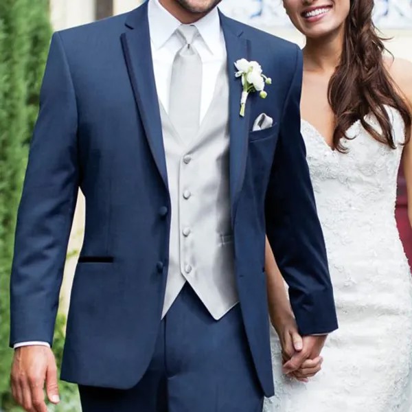 Смокинг для жениха 3 шт., Мужская Свадебная Женская куртка с брюками, серебряный жилет с отложным воротником, индивидуальная мужская мода