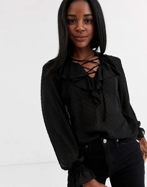 Черная блузка с оборками New Look-Черный