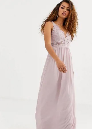 Платье-халтер макси с кружевной вставкой TFNC Petite Bridesmaid-Коричневый цвет