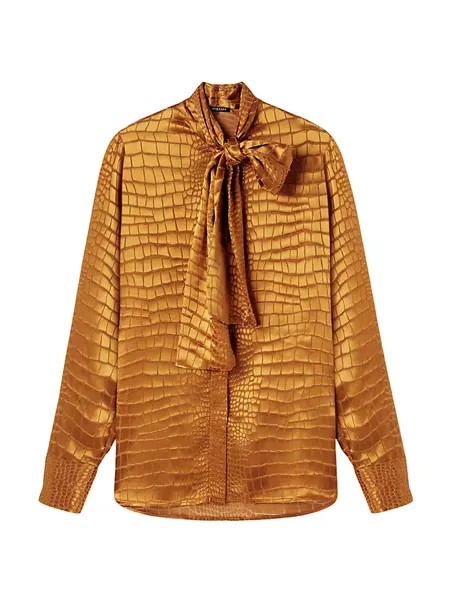 Рубашка из смесового шелка с тиснением под крокодила Versace, карамель