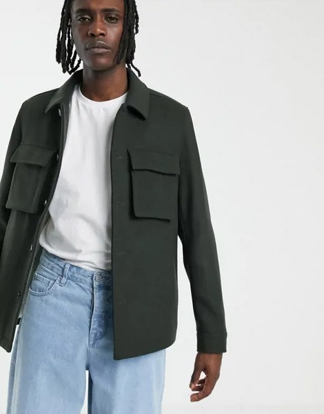 Куртка хаки с добавлением шерсти и подкладкой из искусственного меха ASOS DESIGN-Зеленый