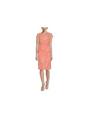 ADRIANNA PAPELL Женское коралловое вечернее платье-футляр выше колена кораллового цвета с короткими рукавами 14