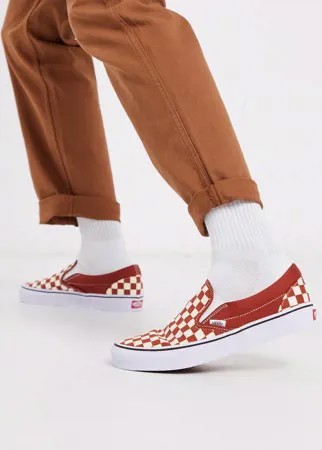 Красные/белые кроссовки-слипоны в шахматную клетку Vans Classic-Красный