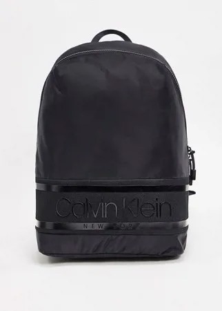 Черный рюкзак в полоску с логотипом Calvin Klein