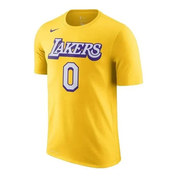 Футболка Men's Nike Alphabet Numeric Printing Basketball Sports Short Sleeve City Version Lakers Kuzma No. 0 Yellow T-Shirt, желтый
