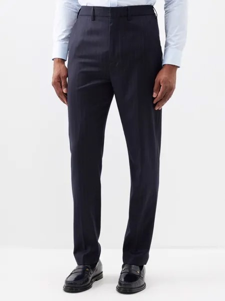 Шерстяные брюки в тонкую полоску с эластичной талией Dunhill, синий