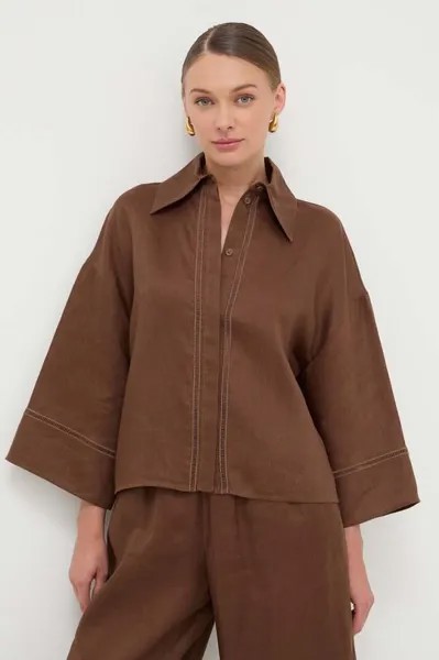 Льняная рубашка Max Mara Leisure, коричневый