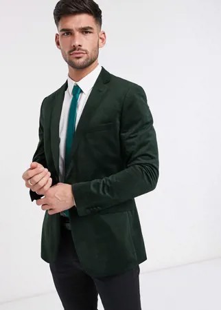 Бархатный приталенный пиджак с острыми лацканами French Connection-Зеленый цвет