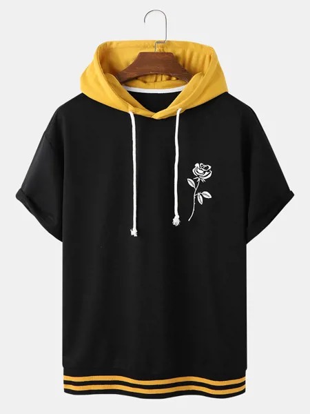 Дизайнерская мужская роза с вышивкой в стиле пэчворк с коротким рукавом повседневная футболка с капюшоном