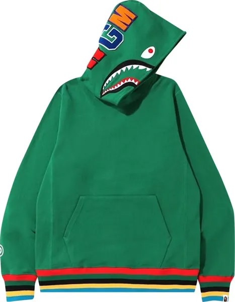 Худи BAPE Shark Line Rib Pullover Hoodie 'Green', зеленый