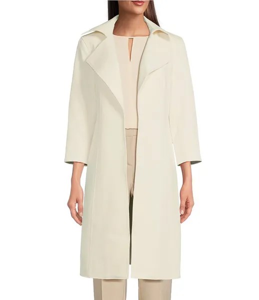 Костюм Anne Klein, эластичный широкий воротник, рукава 3/4, открытая передняя часть, пальто-топпер, слоновая кость