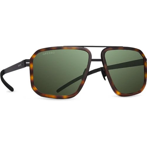 Титановые солнцезащитные очки GRESSO Vancouver - авиаторы / зеленые монолитные / кант коричневый тортуаз