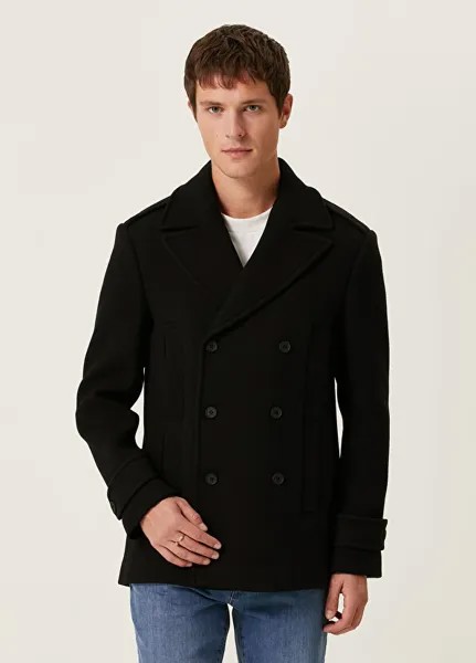 Черное двубортное пальто Academia