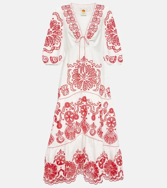 Хлопковое платье миди Broderie anglaise Farm Rio, белый