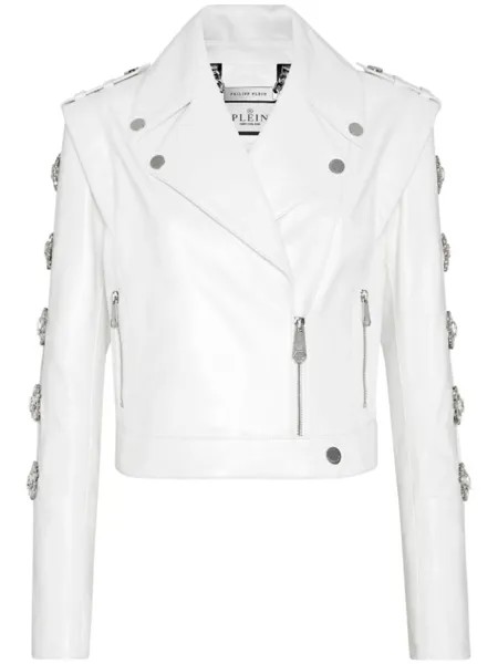 Philipp Plein байкерская куртка с кристаллами, белый