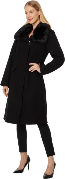 Пальто Military Plaid Faux Fur Collar V29778-ME Vince Camuto, черный