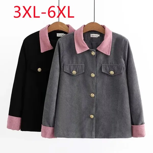 Женская куртка с длинным рукавом O воротник серый пальто 3XL 4XL 5XL 6XL