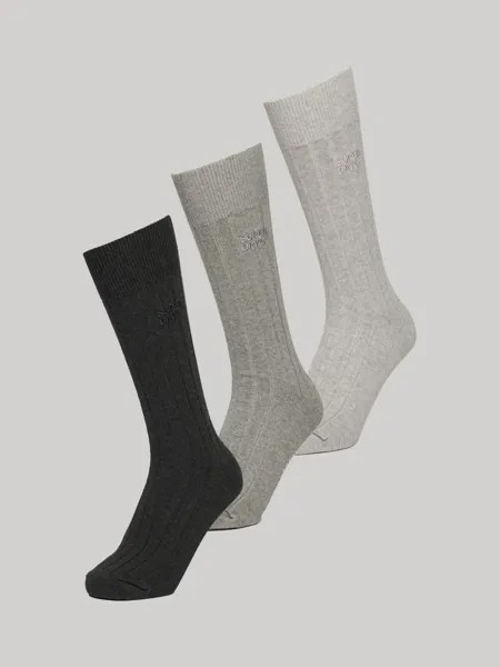 Носки унисекс из смеси органического хлопка в рубчик с круглым вырезом Superdry, угольный/серый/черный