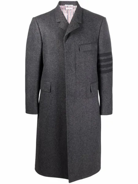 Thom Browne однобортное пальто с полосками 4-Bar, серый