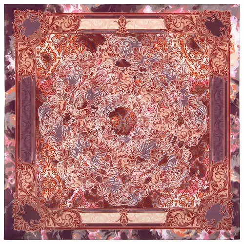 Платок Павловопосадская платочная мануфактура,80х80 см, бежевый, бордовый