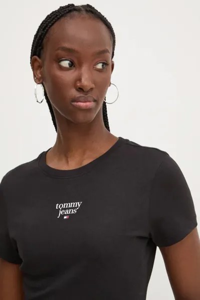 Хлопковая футболка Tommy Jeans, черный