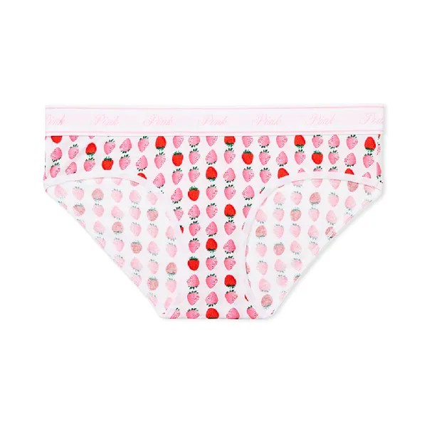 Трусы Victoria's Secret Pink Logo Cotton Hiphugger Strawberry Print, белый