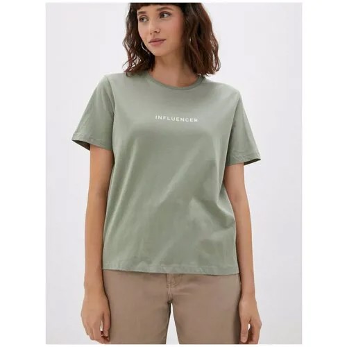 Хлопковая футболка с принтом INCITY, цвет серо-зеленый, размер XS