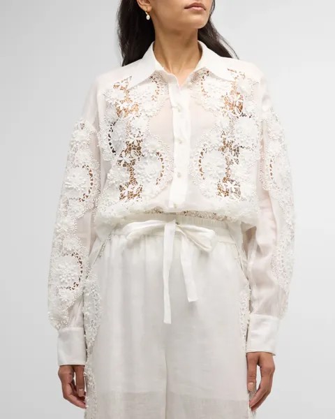 Рубашка Halliday с кружевным цветком Zimmermann, цвет Ivory