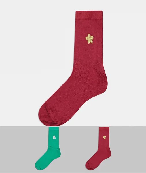 Набор из 2 пар новогодних носков до щиколотки с вышивкой ASOS DESIGN-Мульти