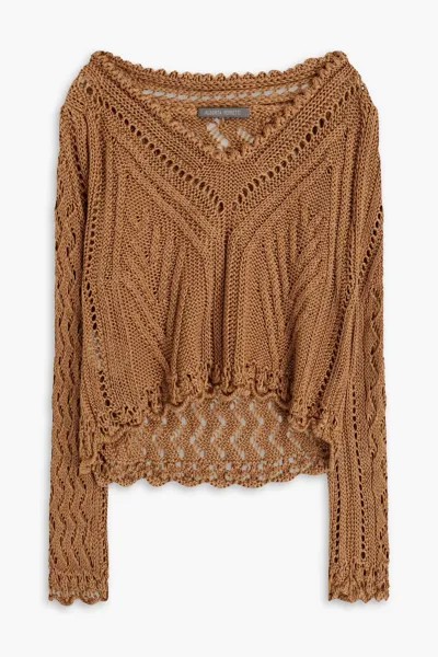 Льняной свитер крючком Alberta Ferretti, светло-коричневый