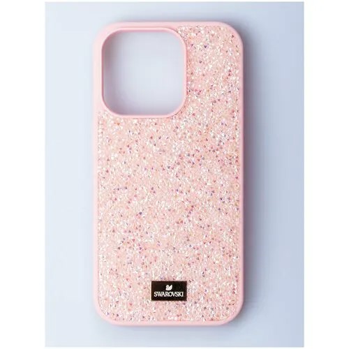 Чехол Сваровски (Swarovski) на айфон 14 Pro Max, силиконовый со старазами, розовый