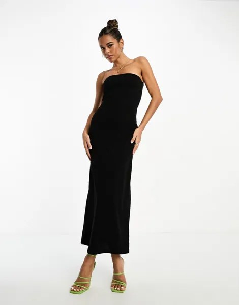 Черное платье-бандо с разрезом по низу ASOS DESIGN