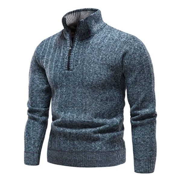 Мужской терможаккардовый вязаный свитер с высоким воротником на молнии