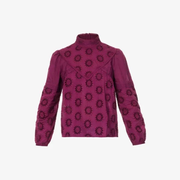 Хлопковая блузка с цветочной вышивкой Ikks, цвет raspberry
