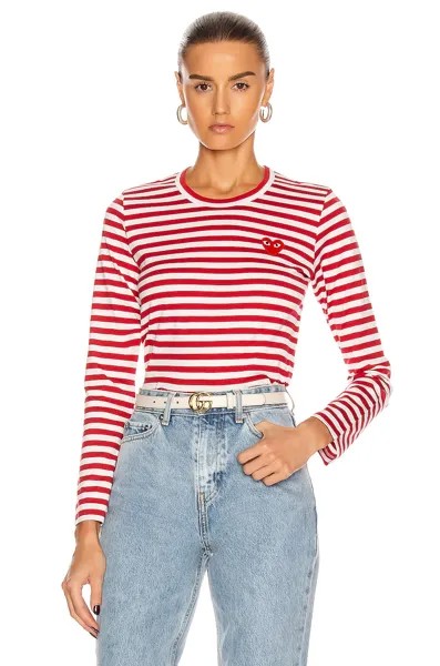 Футболка Comme des Garçons Striped Cotton Red Emblem, цвет Red & White