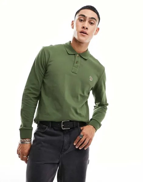Темно-зеленая футболка-поло стандартного кроя из пике с длинными рукавами и логотипом PS Paul Smith