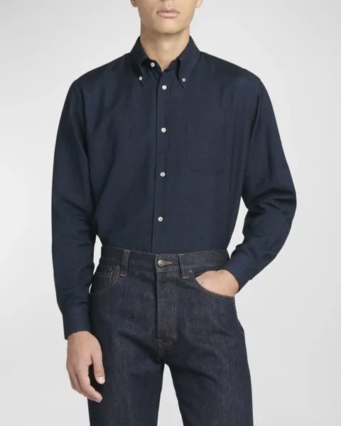 Мужская спортивная рубашка Agui из кашемира и хлопка из денима Loro Piana, цвет Somber Blue