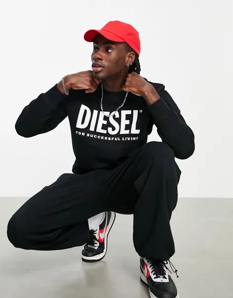 Черный свитшот с круглым вырезом и большим логотипом Diesel S-Girl