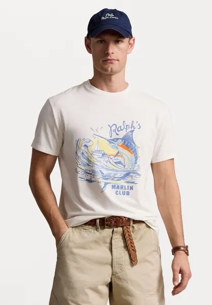 Принт на футболке CLASSIC FIT SLUB JERSEY GRAPHIC T-SHIRT Ralph Lauren, кремовый