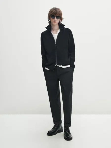 Кардиган миланской вязки с воротником-стойкой и молнией Massimo Dutti, черный