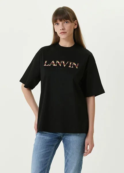 Черная футболка с круглым вырезом и логотипом Lanvin
