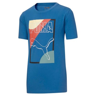 Футболка с короткими рукавами Puma Go For с круглым вырезом и синими повседневными топами для мальчиков, 8