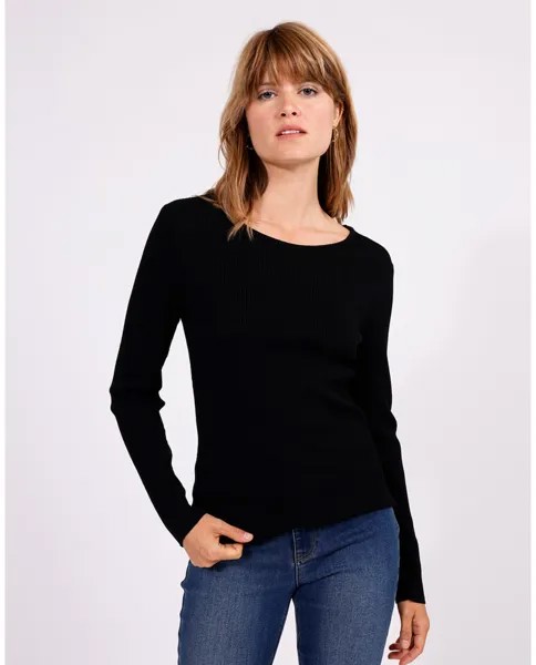 Женский свитер с длинными рукавами и разрезом сзади Naf Naf, черный