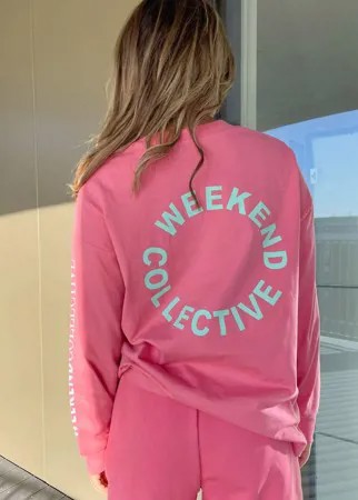 Малиновый oversized-лонгслив с логотипом на спине ASOS Weekend Collective-Розовый цвет
